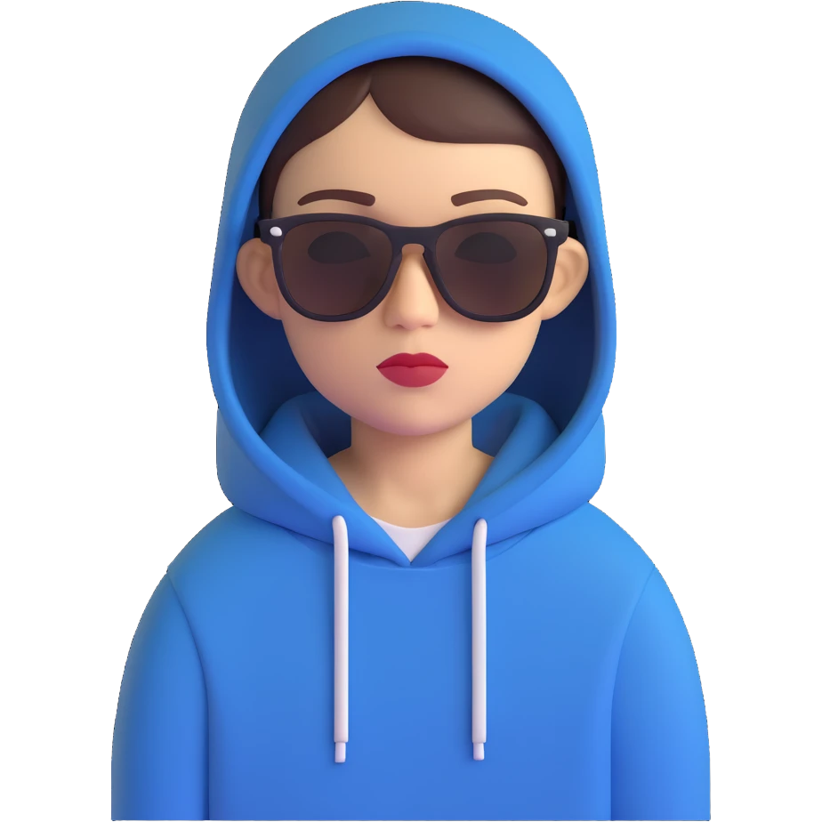 Jul French rap artist short hair sunglasses hoodie cool cartoon style emoji