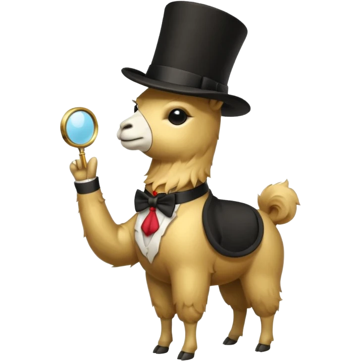A small golden llama silhouette wearing a black top hat and a monocle full body shot emoji