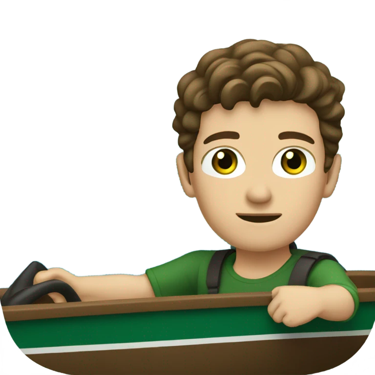 Young man with brown hair dark green eyes driving a boat emoji