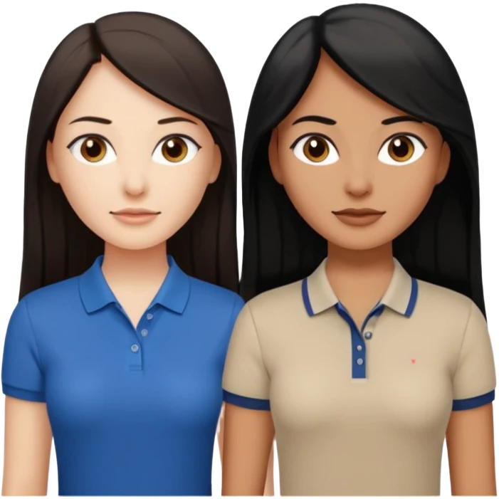 Dos mujeres juntas que una sea de color trigueña y de color blanca, cabello largo negro sea la de piel blanca y la de piel trigueña cabello castaño raya en medio, tengan polo blanco emoji
