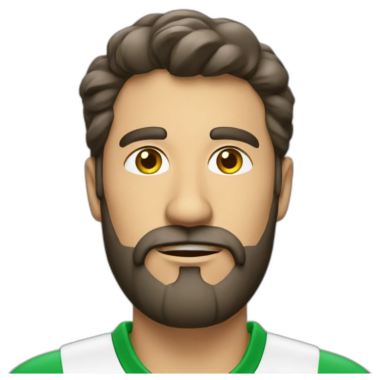 hombre con barba y camiseta polo blanco y logo verde emoji