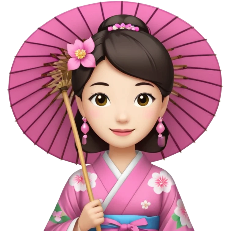 Japanese Princess with paper umbrella, pink kimono emoji