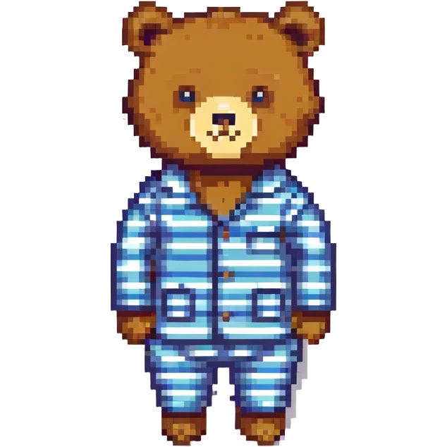 bear in striped pajamas, pixel art style emoji