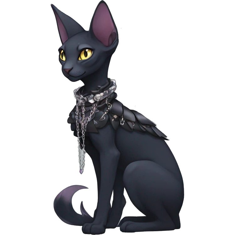 cool punk kawaii edgy distinguished pretty elegant beautiful fantasy black ethereal nargacuga-Noivern-sphynx-Quiana-Fakemon collar harness chains necklace full body emoji