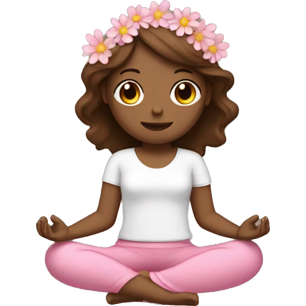 White girl  brown hair meditating with flowers wearing pink  emoji
