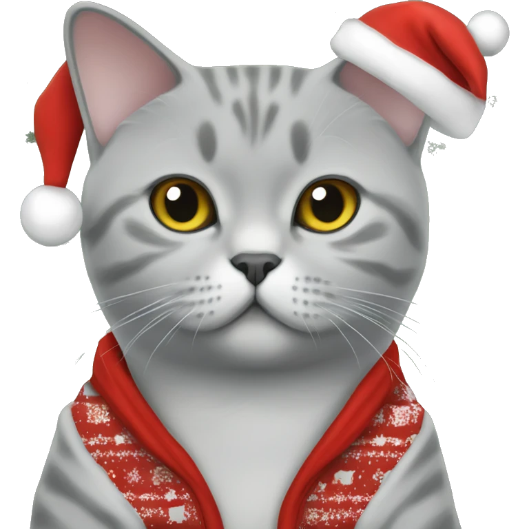 British shorthair cat wearing christmas Sweatshirt  emoji