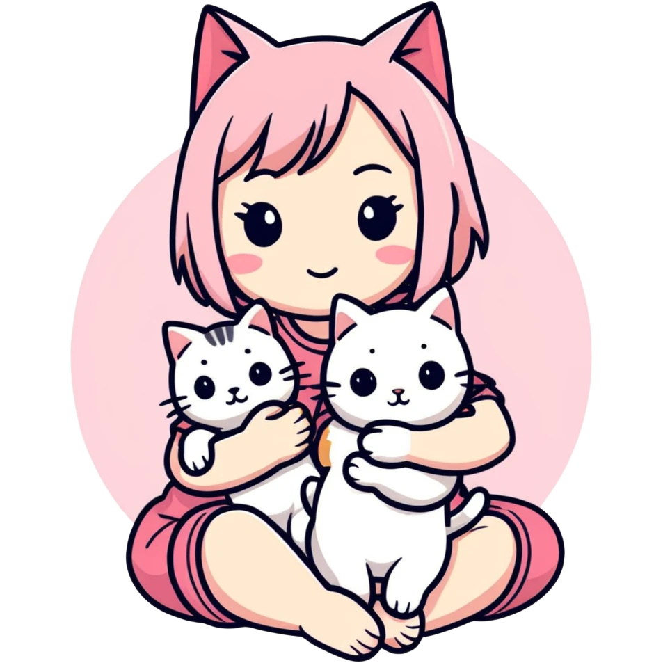 Sakura with 2 cats emoji