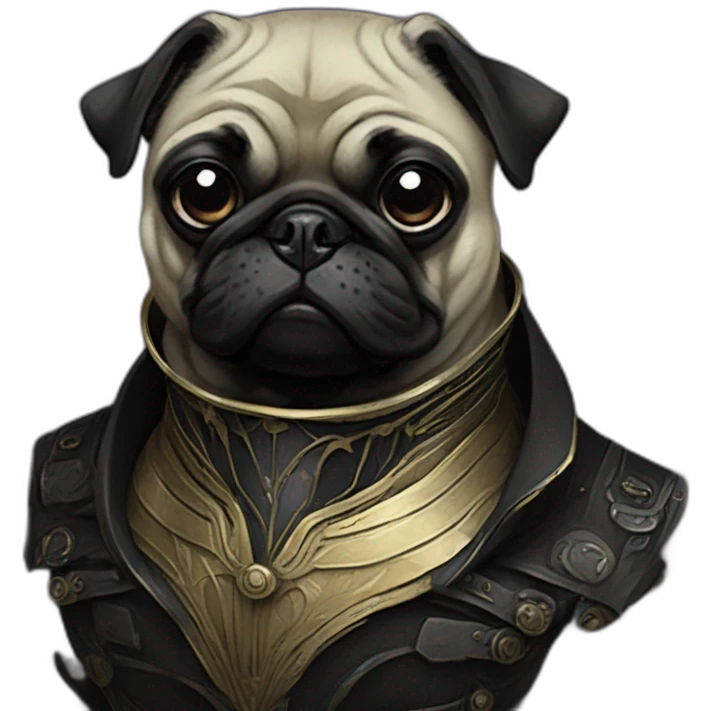 A cyberpunk black pug in Art Nouveau style during 1910 emoji