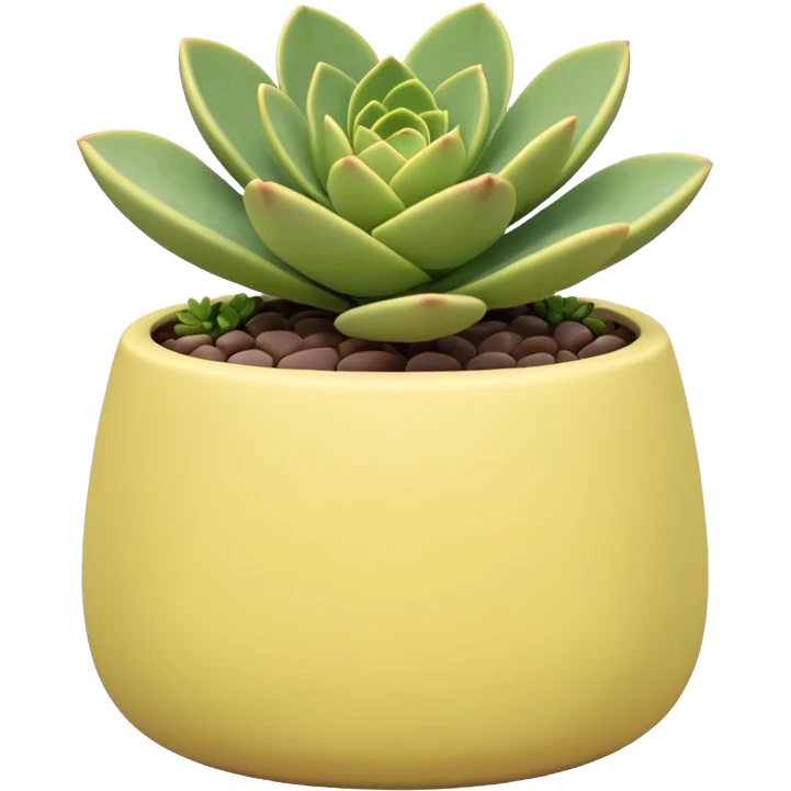 A pastel yellow ceramic pot in a geometric shape. The pot is shallow and contains a sedum succulent. emoji