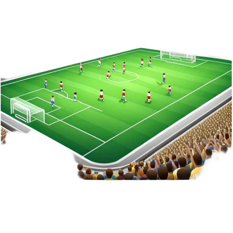 An icon featuring a large stadium with a football match in progress, players in action on the field, and a cheering crowd in the stands. Bright floodlights illuminate the pitch, creating an intense atmosphere of competition. The transparent background highlights the thrill of live sports events. emoji