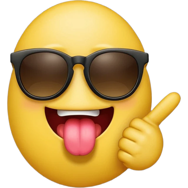 Fassa um emoji simples aquele da carinha amarelo de óculos escuro dando uma língua bem ofensiva e mostrando o dedo do meio da mesma forma. Tá mais ou menos do jeito que eu quero óculos preto totalmente e um dedo do meio com a mão ao contrario  emoji