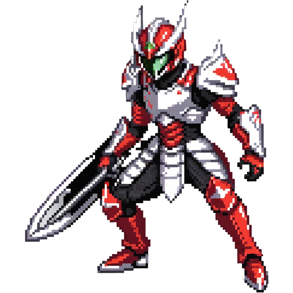 Kamen Rider Ryuki in full red and silver armor with black underlayers, silver dragon-themed helmet with sharp visor slits, intricate scale-like paneling, in a defensive yet ready pose, facing a lunging mirror monster emoji