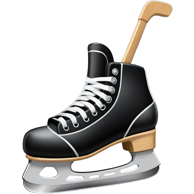 An icon featuring close-up shots of key hockey equipment: a hockey stick, puck, and skates. The background shows a packed stadium with cheering fans, bright arena lights, and an icy rink. Transparent background highlights the essentials of the game and the thrill of the sport. emoji