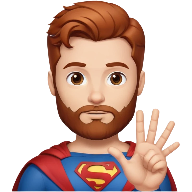 Adult Superman with redish brownish hair and full beard making hand heart emoji emoji