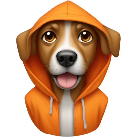 Dog wearing orange hoody emoji
