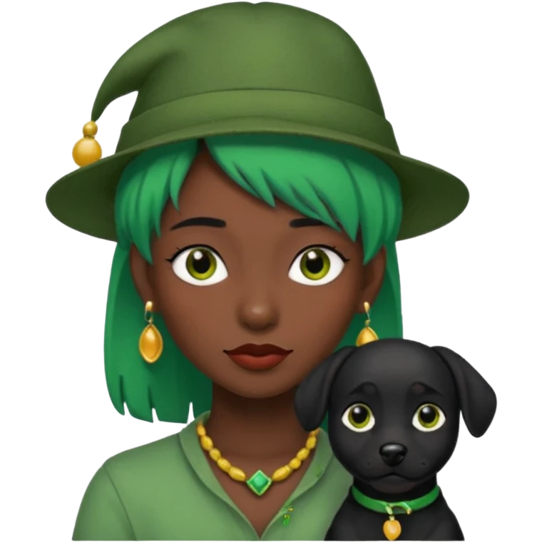 green haired fully black dog with earring and hat emoji