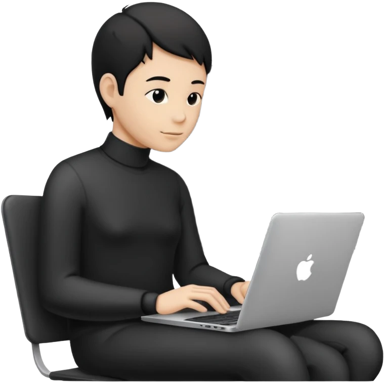Minimalistic flat vector icon, iOS style, thin black contour on white background. Person silhouette sitting with a laptop, code brackets <> on the screen. Clean, no te emoji
