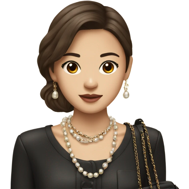 Realistic brown hair Chanel Asian Girl with Birkin bag and Chanel necklace emoji