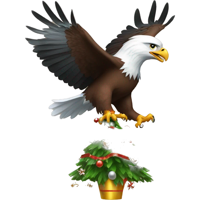 Flying eagle carrying a decorated Christmas tree in its talons emoji
