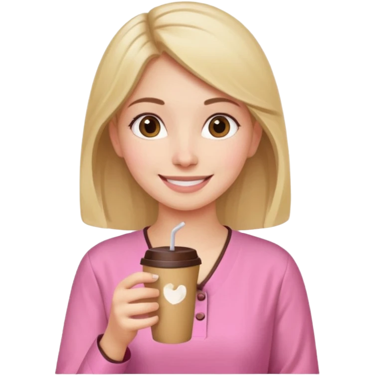 a pretty bratz fair girl wearing a pink kurti, drinking takeaway coffee emoji
