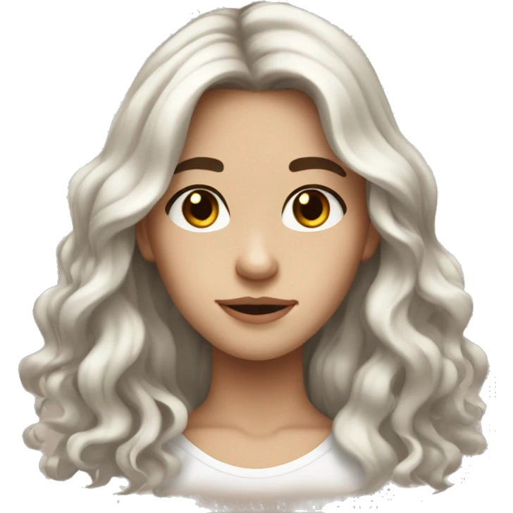 White PALE Teen with WAVY LONG BROWN HAIR and brown eyes  emoji