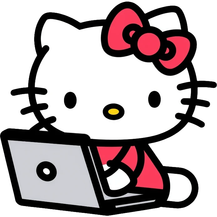 Hello Kitty using a computer laptop emoji