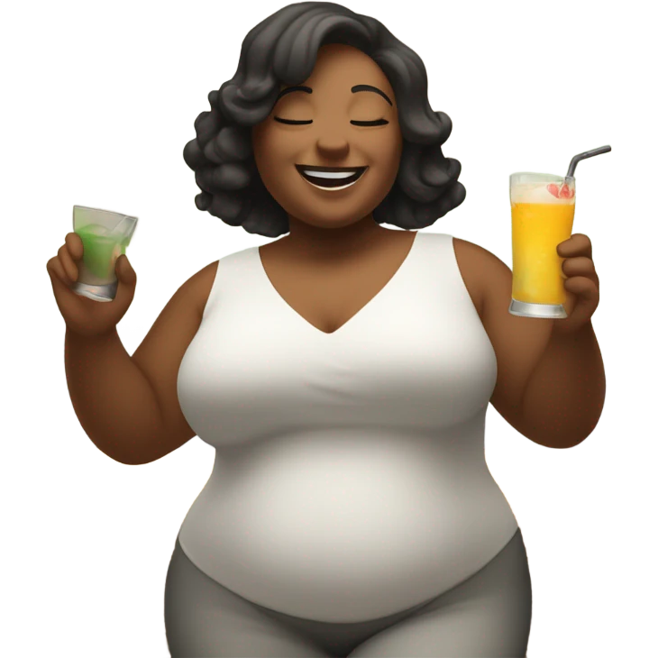 Chubby White Woman dancing with drink with eyes closed emoji