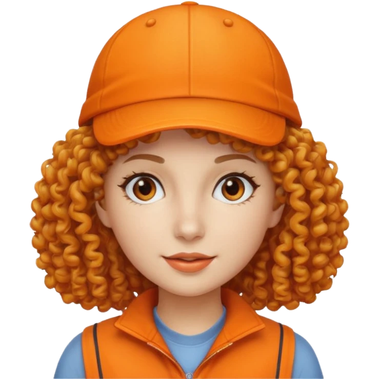 curly haired woman with orange cap emoji