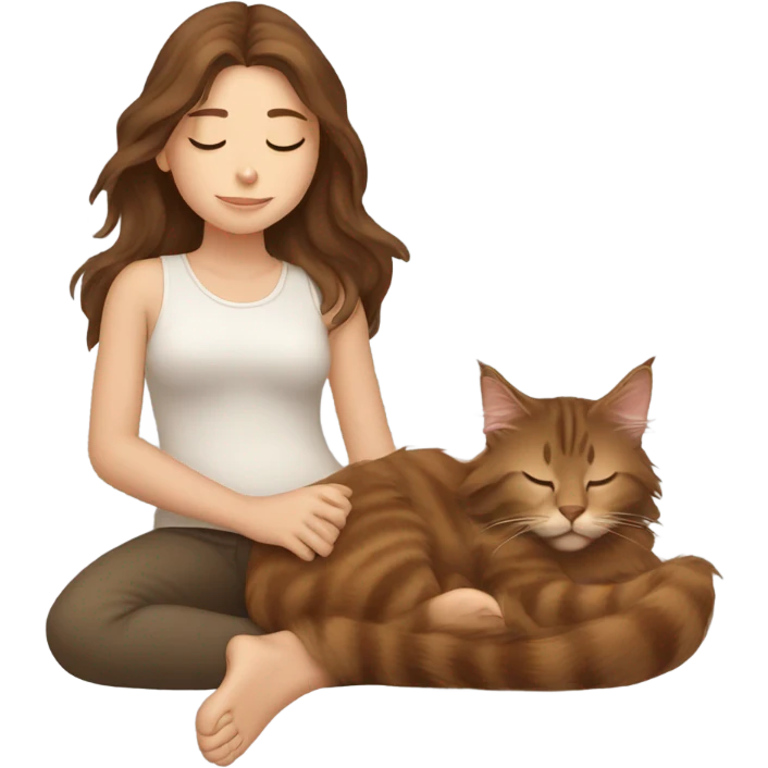 Brown-haired girl sleeping with her brown maine coon cat  emoji