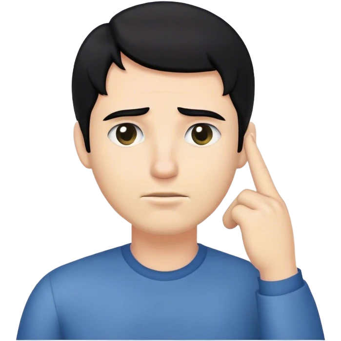 homme blanc cheveux noirs qui met son doigt sur sa tempe emoji