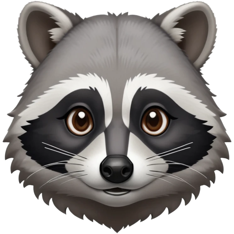 Cinematic-Noble-Raccoon-Portrait-Emoji – Poised and confident, with a sturdy build and a beautifully textured fur of silver-grey accented by dark black facial markings, deep-set, intelligent brown eyes, simplified yet sharp and sophisticated zoom out to show shoulders emoji
