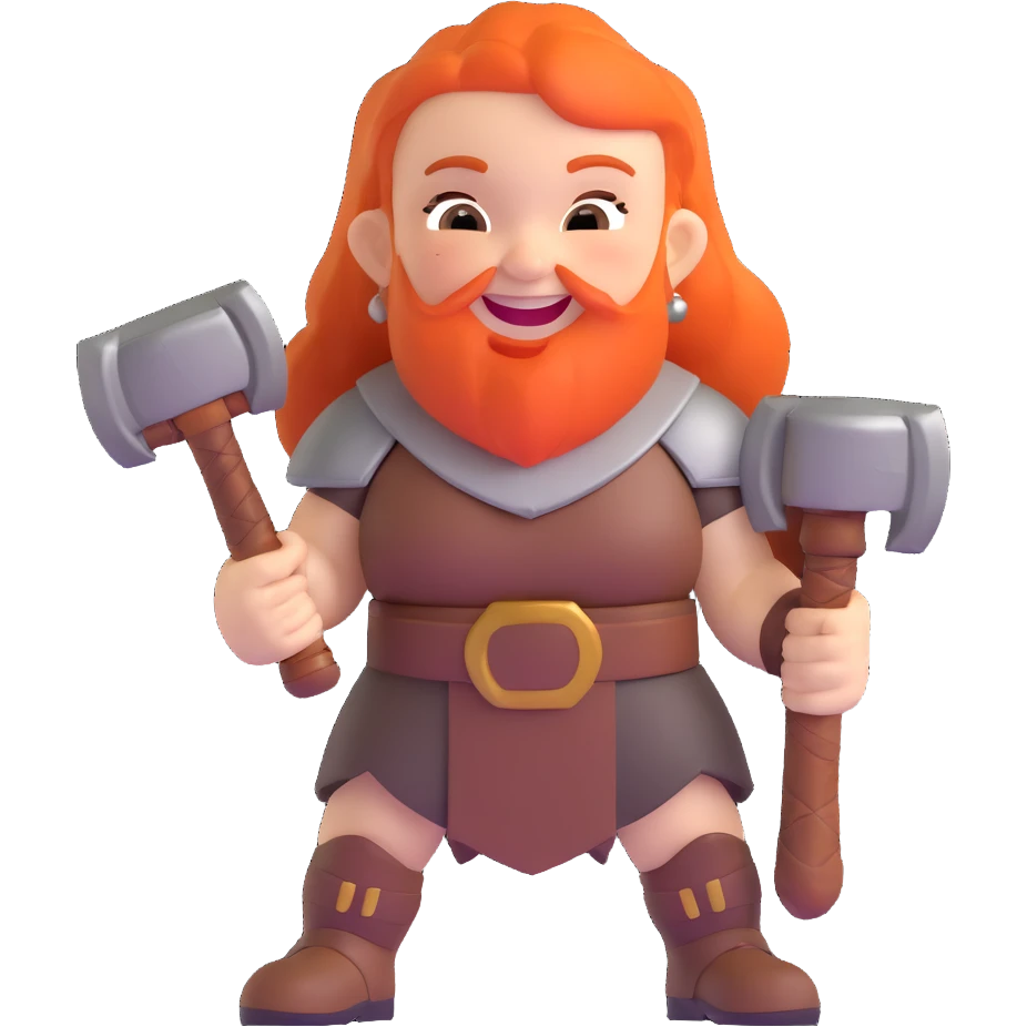 laughing female dwarf warrior from Lineage 2 with battle hammer emoji