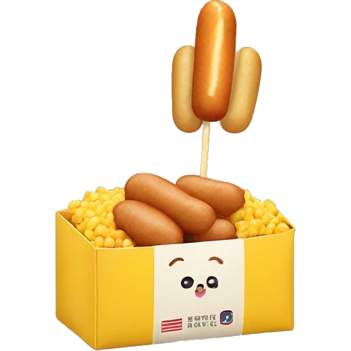 Korean corn dog with mini potatos on it and it’s in a cute little yellow box emoji