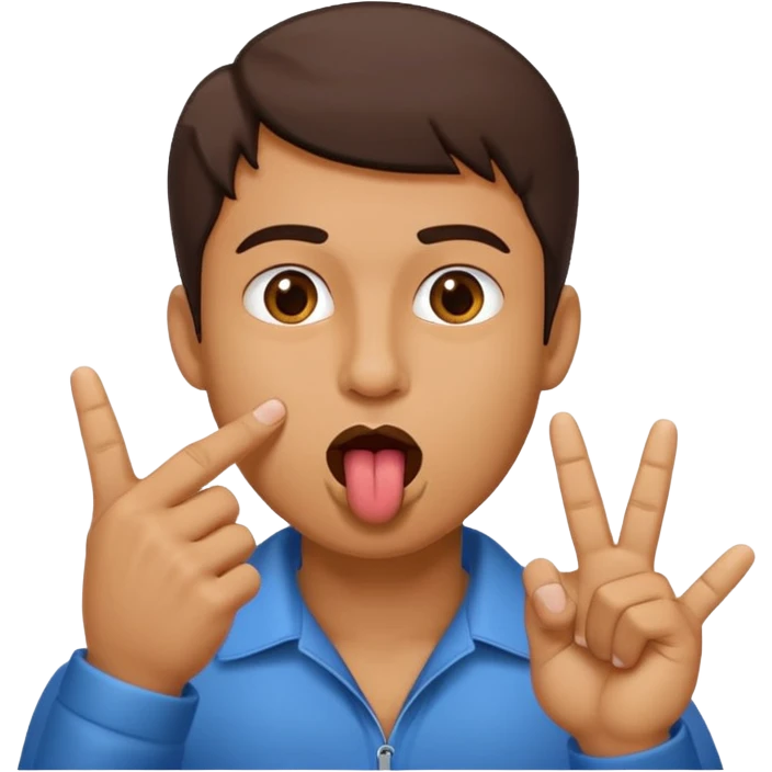 Man making v shape with fingers to mouth and tongue sticking out of mouth emoji