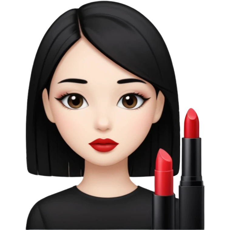 Siyah dümdüz saçlı makyajı soft ve ruju kiko  olan bir kız emoji