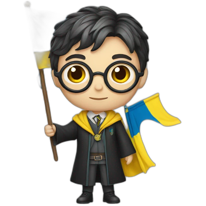 Harry Potter holds a Ukrainian flag emoji
