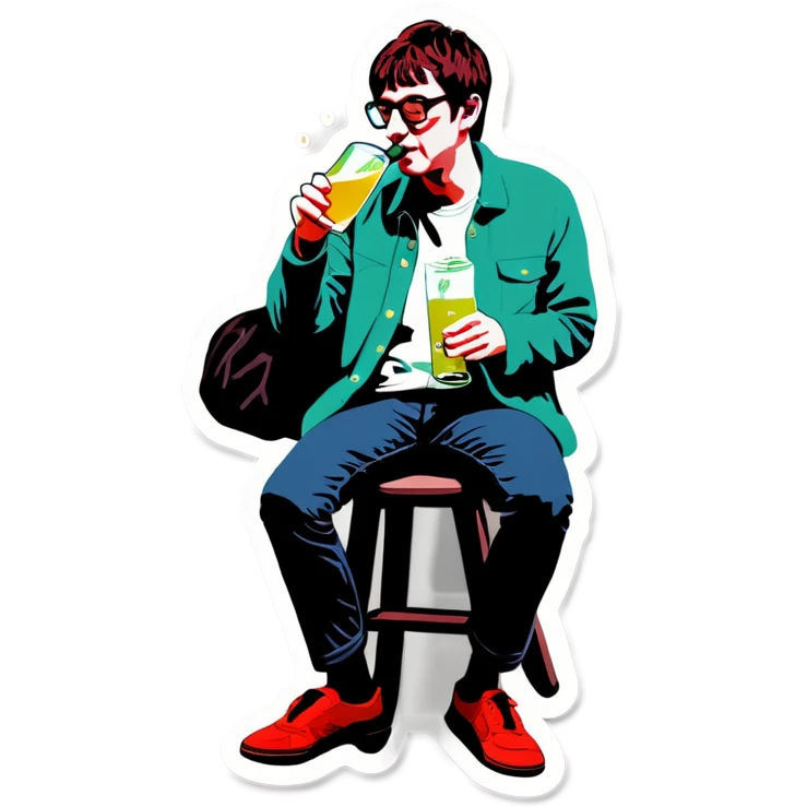 Blur guitarist Graham Coxon is drinking soju in a glass of soju. emoji