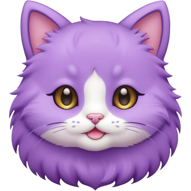 kawaii purple kitty, round face, tiny ears, sweet smile emoji