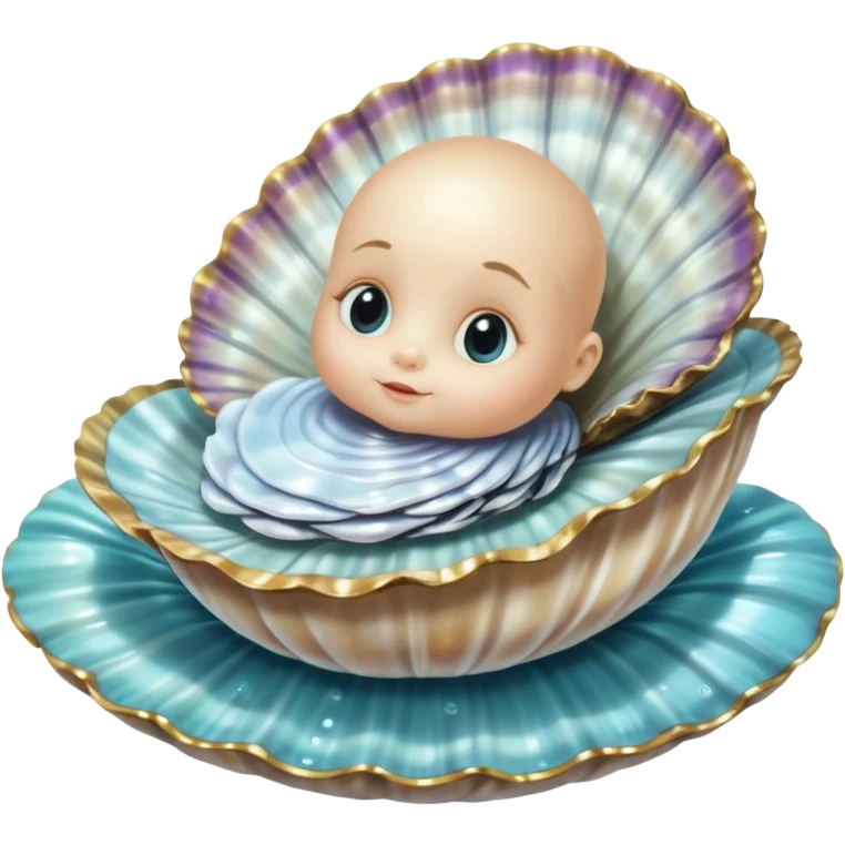 charming baby oyster from Alice in Wonderland, resting on a shimmering shell bed emoji