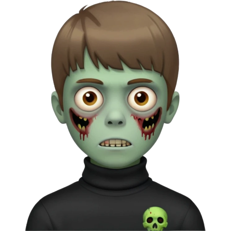 Crie um emoji de um menino com o cabelo castanho claro com uma franja reta e o corte low fade zumbi blusa de gola alta da adidas emoji