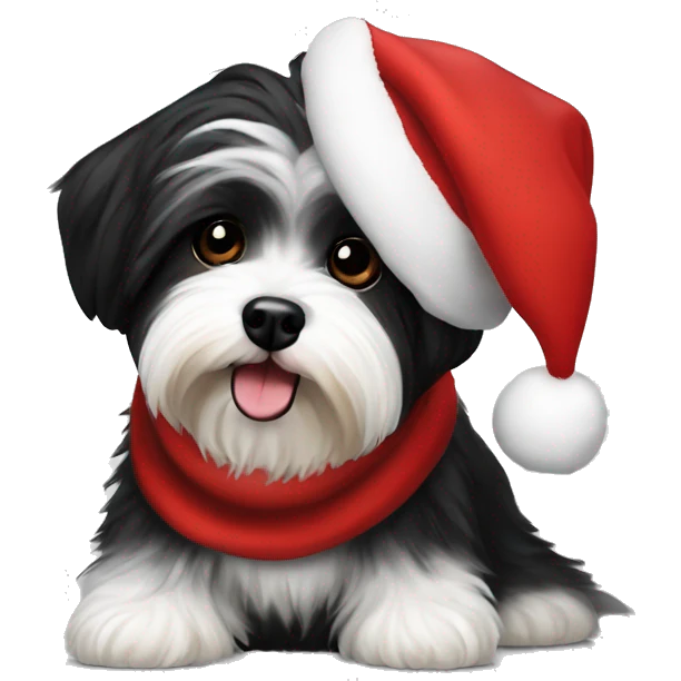 Blqck havanese with santas hat emoji