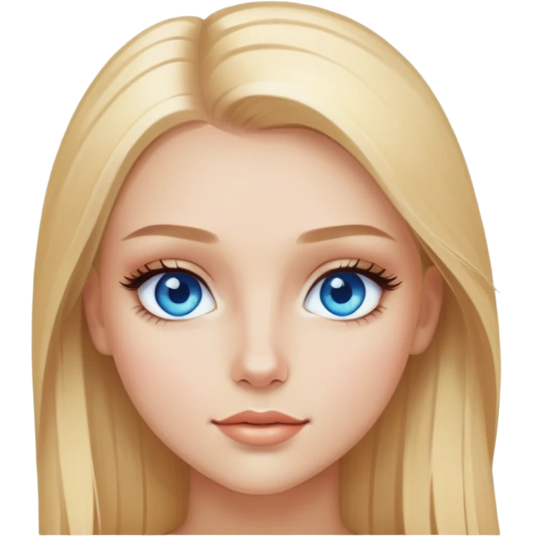 Blonde straight hair, blue eyes, long lashes, glowy makeup and a girl  emoji