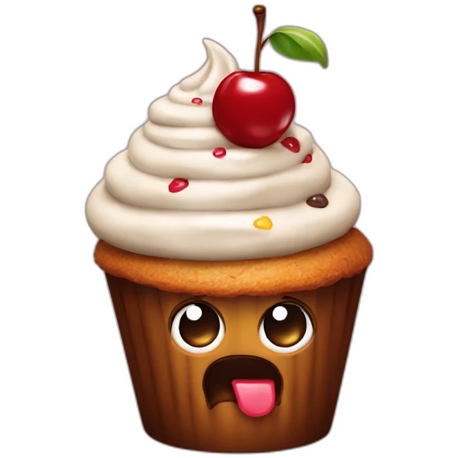 Poop cupcake with cherry on top emoji