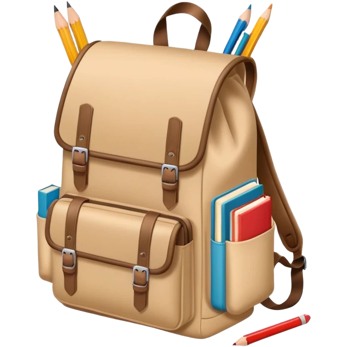 hands placing books and pencils into a backpack, simple and friendly emoji