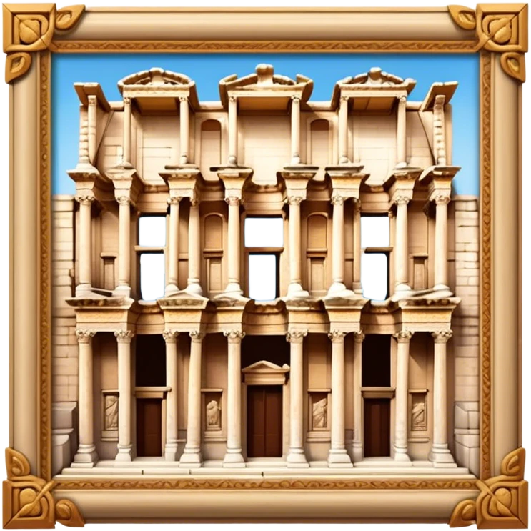 Cinematic Realistic Library of Celsus Landmark Emoji, depicted with an ornate ancient facade rendered with lifelike textures and warm, historical lighting. emoji