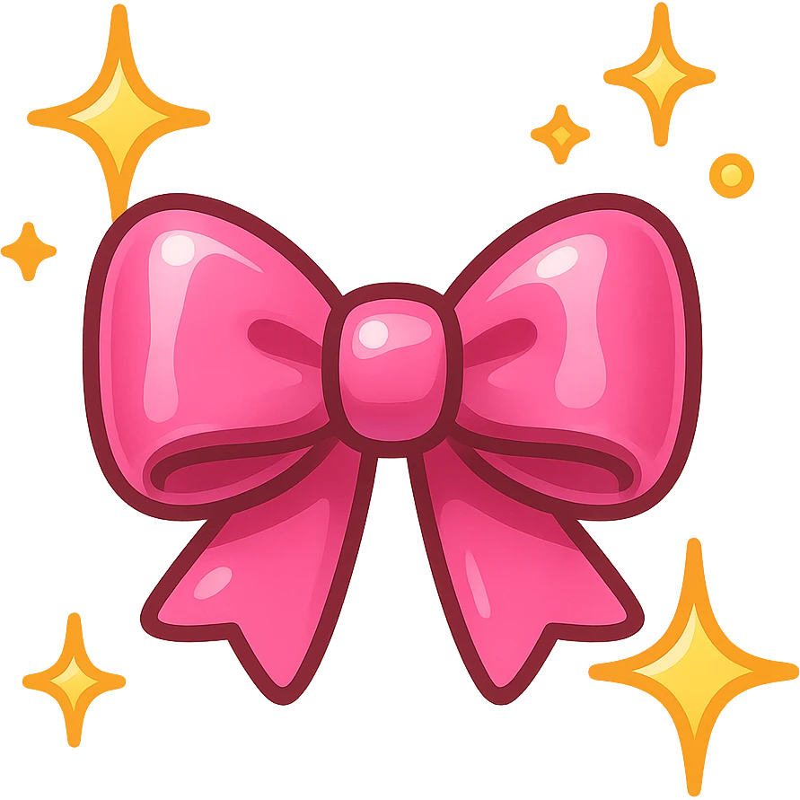 pink bow emoji, cute and shiny, with sparkles emoji