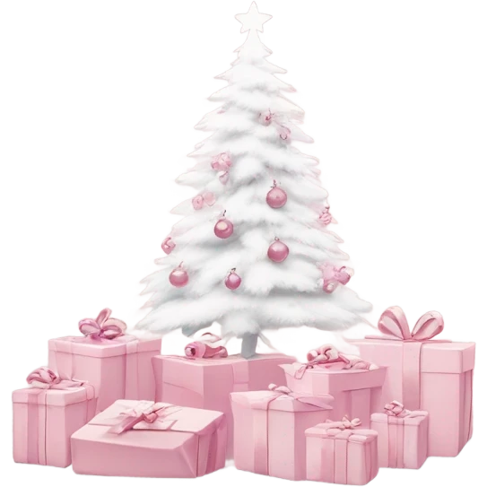Light pink Christmas gifts under a white Christmas tree  emoji