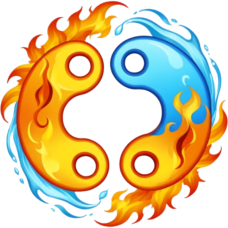 The fire and water emojis are in the form of the yin-yan symbol in front of a completely black background. emoji