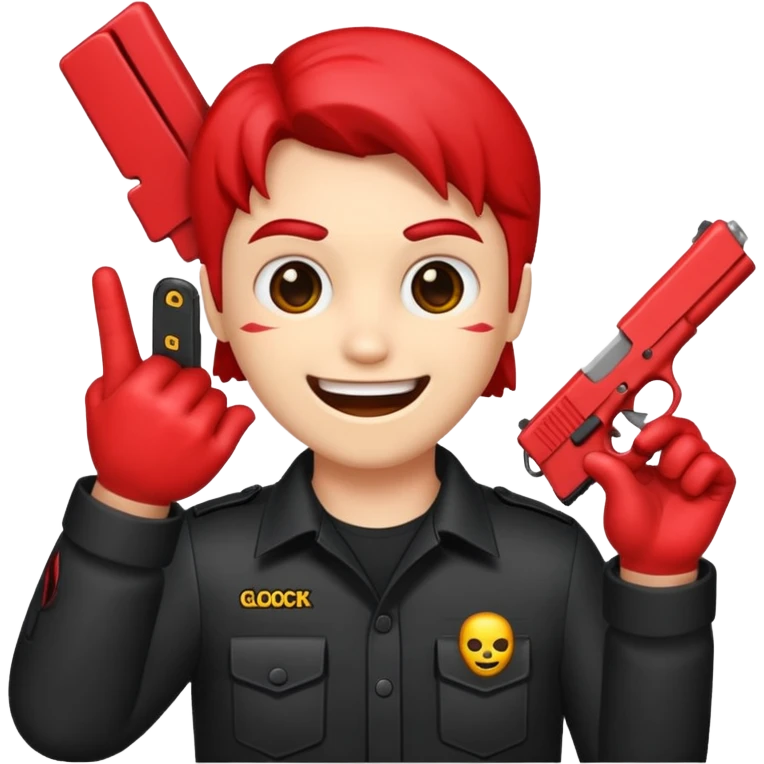 Emoji de cara de demonio con una glock 18 en la mano emoji