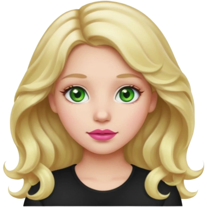 Girl with light blonde way hair in a middle part with green eyes and pink lips emoji